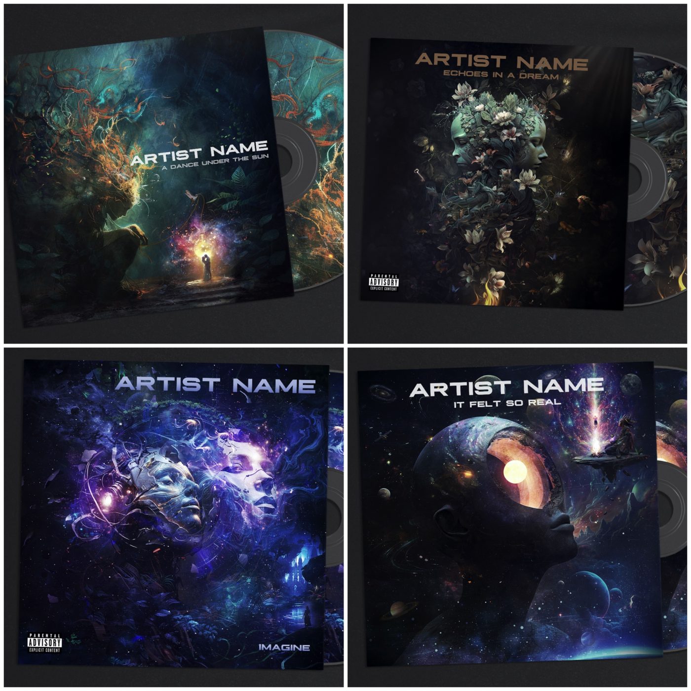 Collection of professional pre-made custom album cover art designs by Cameron Gray for bands and musicians